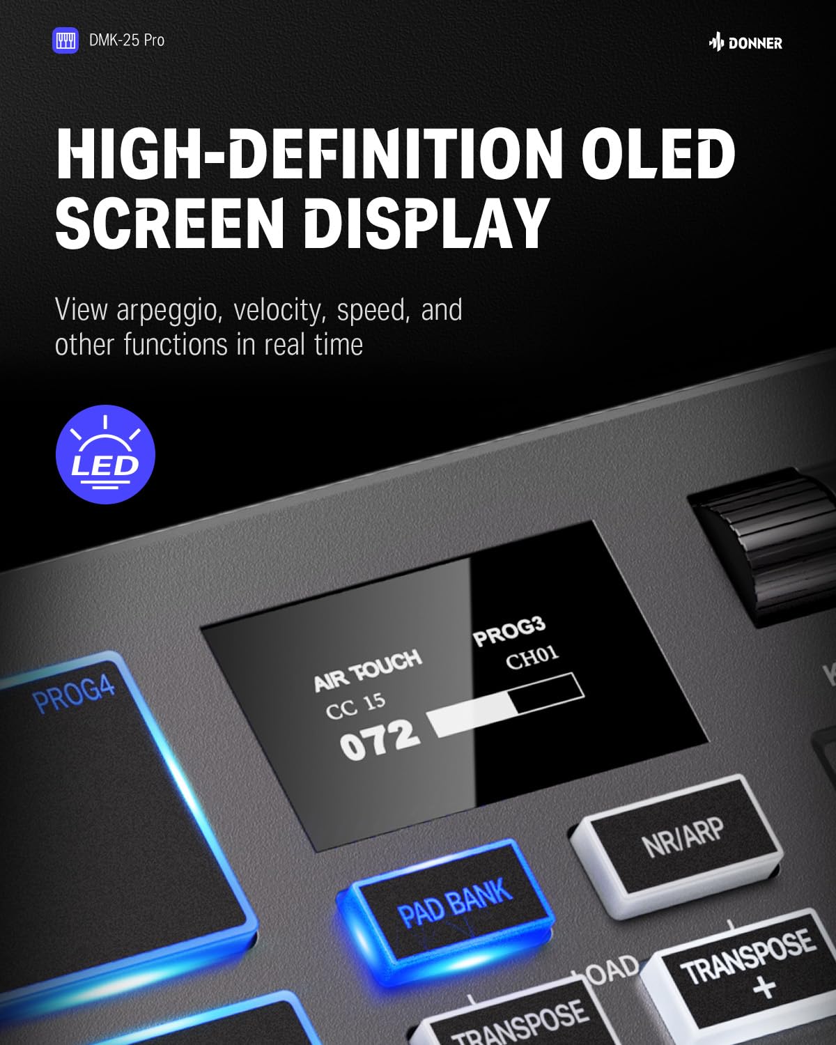 Donner Controlador De Teclado Midi Usb-C, Mini Teclado Midi